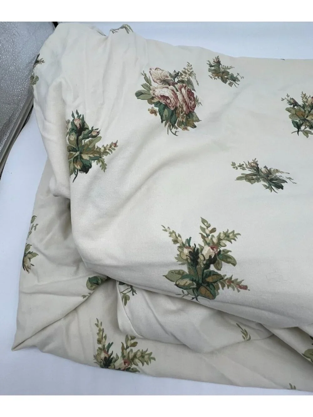 Dan River Cal King Floral Fitted Sheet Beige Green Flower Cotton Blend Bedding